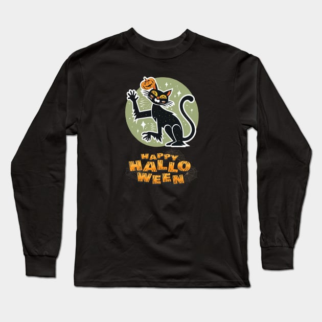 Happy Halloween - Black Cat Long Sleeve T-Shirt by ArtfulDesign